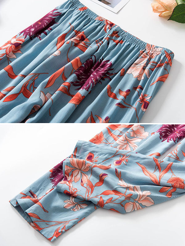 Delicate Floral Three-Piece Pajama Set for Effortless Comfort and Style PINK / M PINK / L PINK / XL PINK / M-PINK / L-PINK / XL-WATERMELON RED / M-WATERMELON RED / L-WATERMELON RED / XL-BLUE GRAY / M-