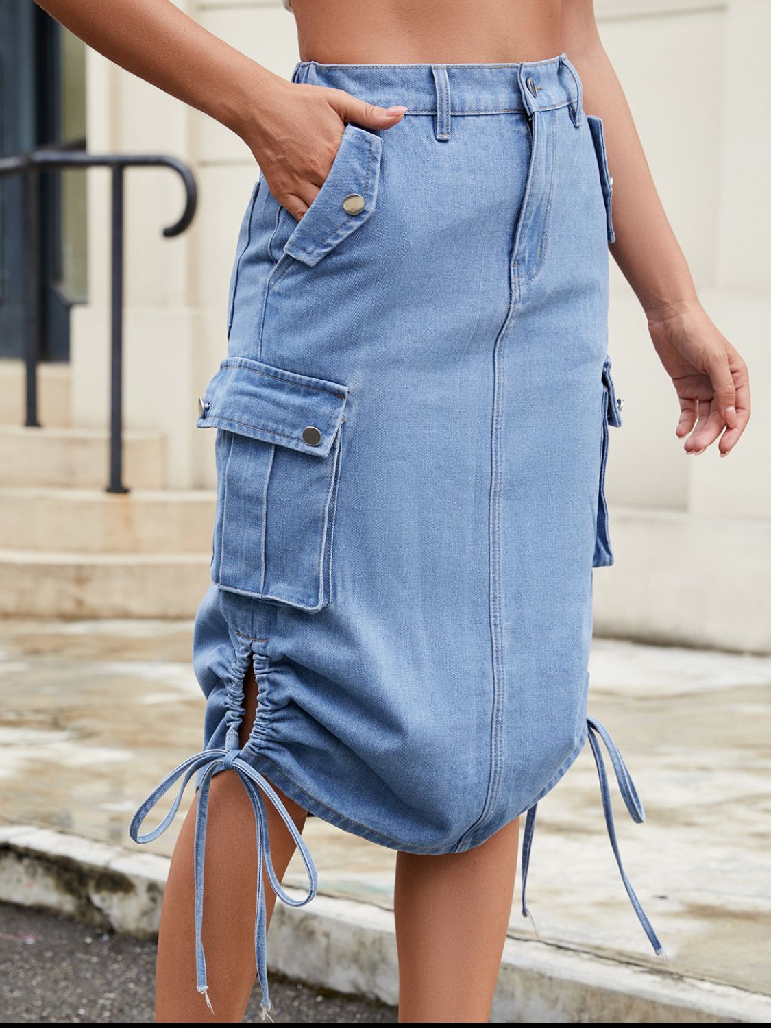 Drawstring Denim Skirt with Cargo Pockets Medium / M Medium / XL Medium / 2XL Medium / M-Medium / XL-Medium / 2XL-Medium / S-Medium / L-