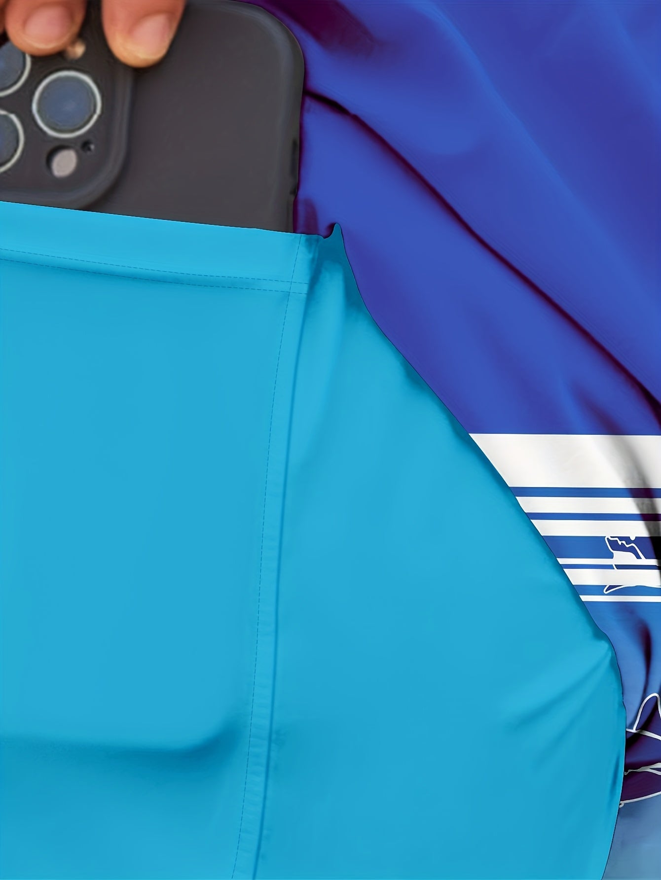 Men'S 2-in-1 Quick-Dry Beach Swim Trunks Summer Loose Shark Print Resort Swim Shorts Dark Blue Gradient Pure Blue Compression Lining, Breathable And Quick-Drying Outdoor Sports Surf Pa
