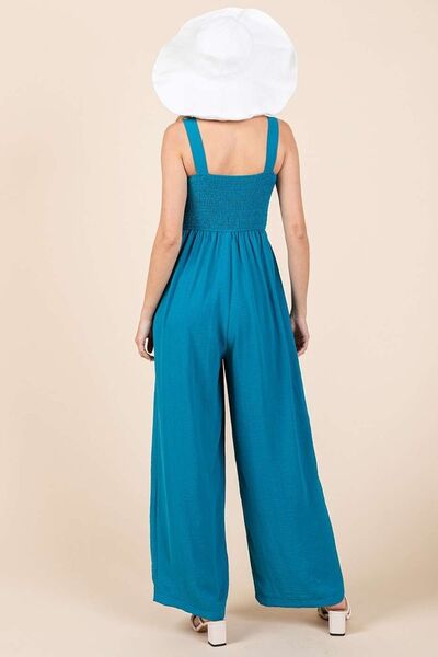 Mittoshop Smocked Wide Strap Wide Leg Overalls Cerulean / S Cerulean / M Cerulean / L Cerulean / S-Cerulean / M-Cerulean / L-