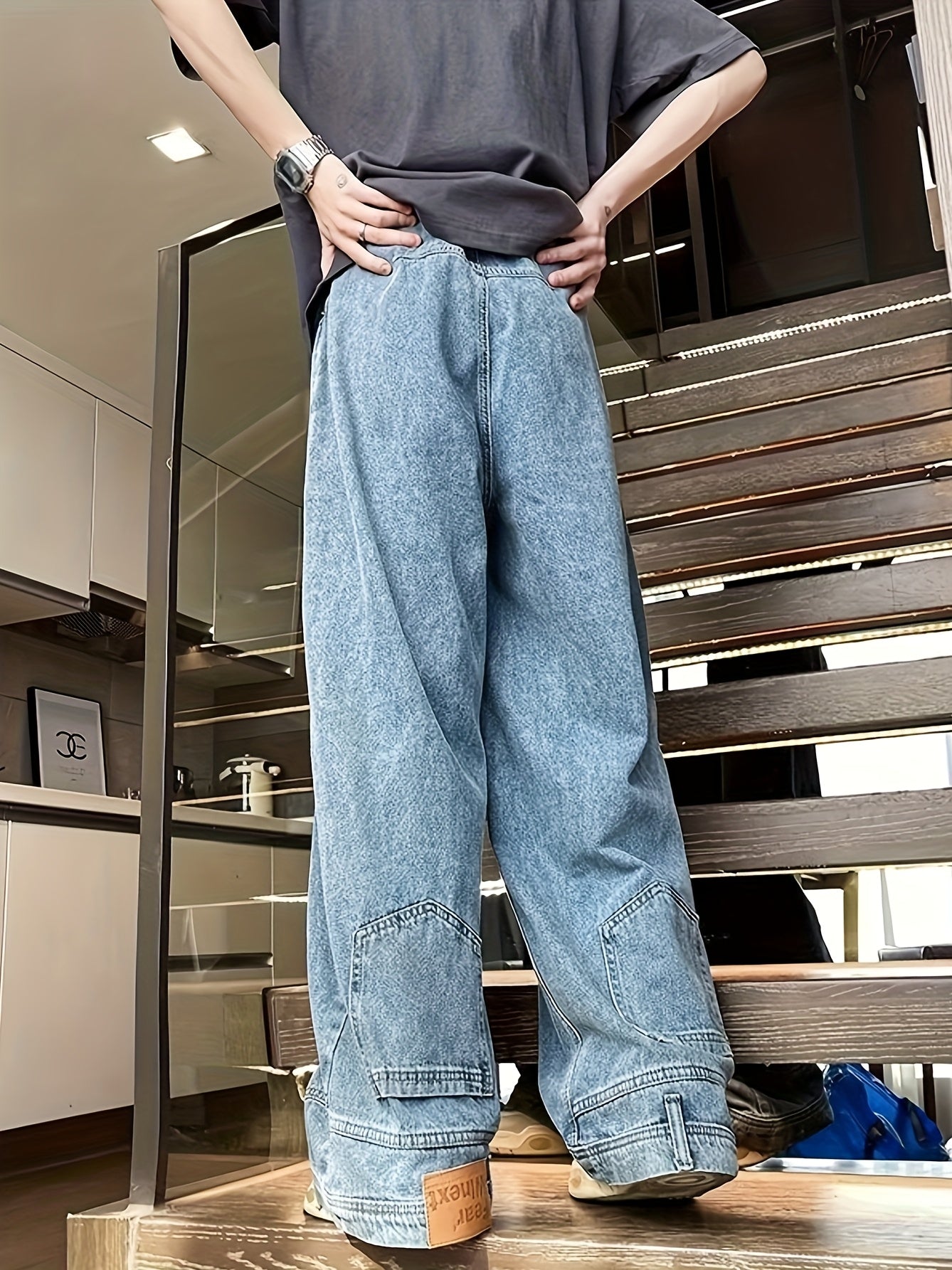 (Button Hole Not Opened) Reverse Pocket Design, High Street Jeans, Men'S And Women'S Versatile, Washed Wide Leg Retro Pants Light Blue / S Light Blue / M Light Blue / L Light Blue / S-Light Blue / M-Light Blue / L-Light Blue / XL-Light Blue / XXL-Light Blue / XXXL-