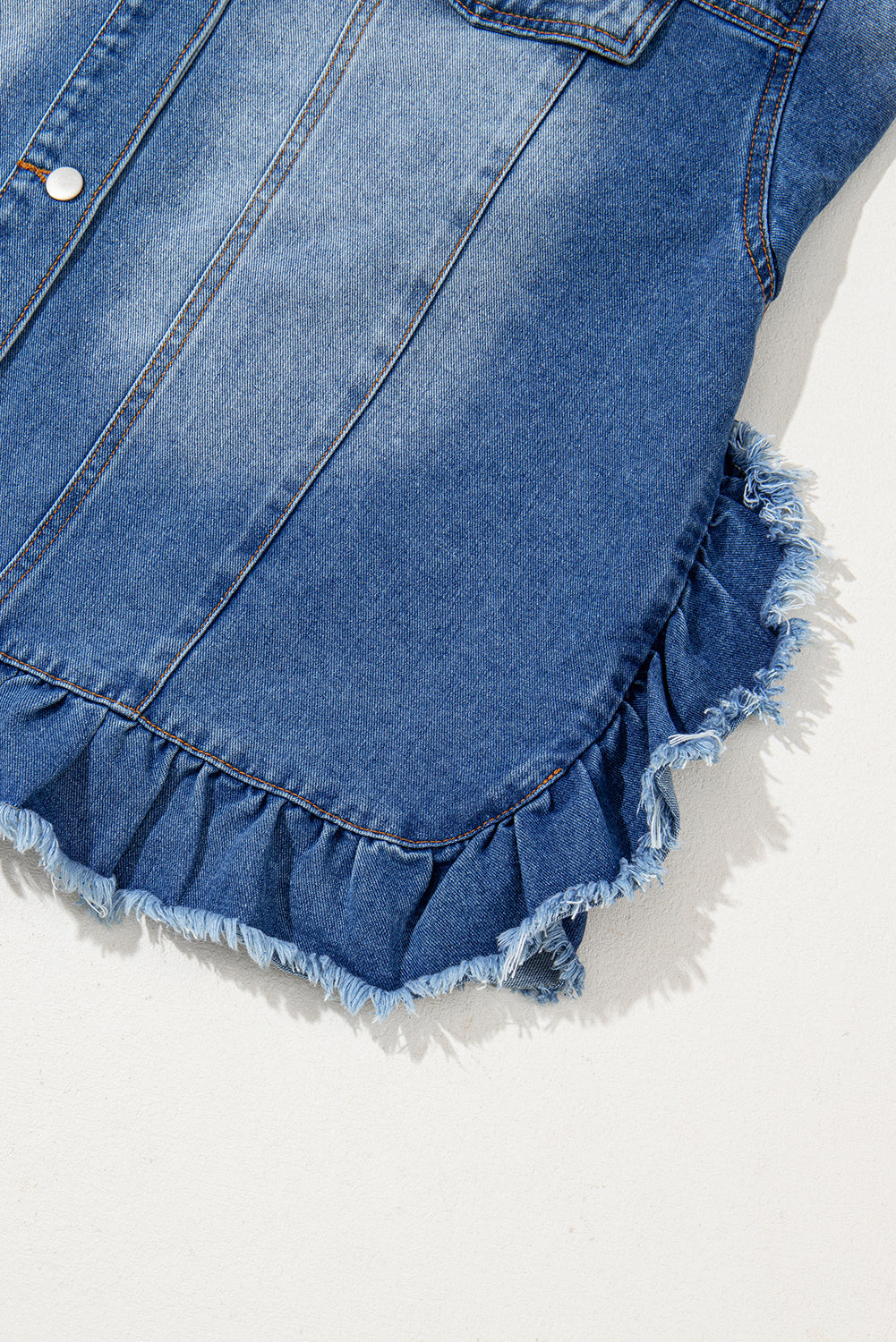 Peacock Blue Ruffled Frayed Short Sleeve Plus Size Denim Jacket Peacock Blue / 1X Peacock Blue / 2X