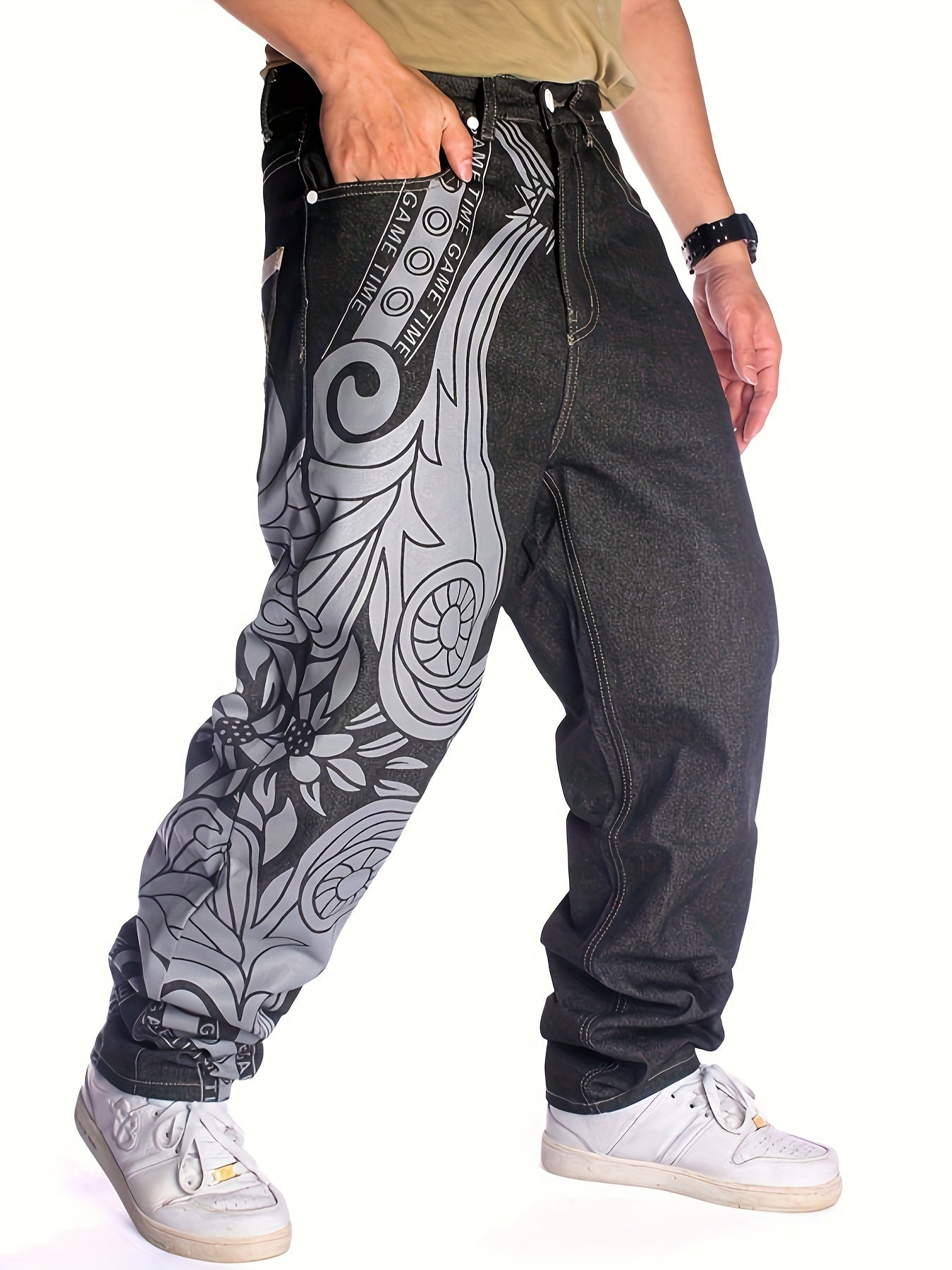 Men's Casual Jeans, Original Color Jeans, Hip-hop Loose Print Embroidered Denim Pants Black / 30 Black / 32 Black / 34 Black / 30-Black / 32-Black / 34-Black / 36-Black / 38-Black / 40-Black / 42-