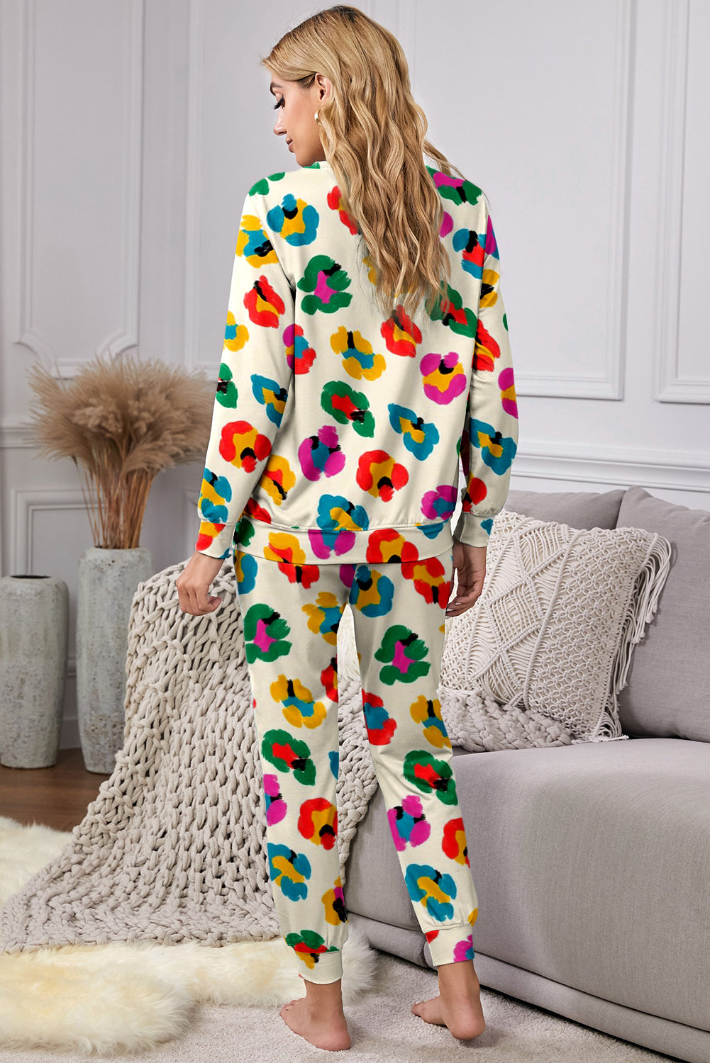 Apricot Leopard Print Long Sleeve Top and Skinny Pants Lounge Set Apricot / S / 95%Polyester+5%Elastane Apricot / M / 95%Polyester+5%Elastane