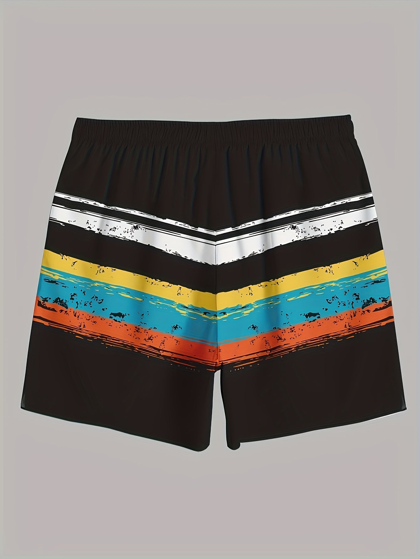Men's Quick-Dry Swim Trunk with Compression Liner - Vibrant Yellow & Black Striped Beach Board Shorts, Regular Fit for Swimming, Surfing & Summer