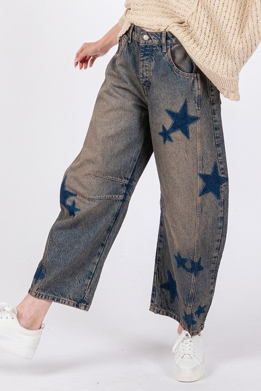 SAGE + FIG Star Wide Leg Jeans with Pockets Dark / S Dark / M