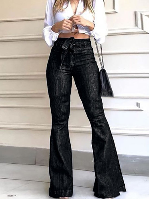 Chic High-Waisted Flared Pants with Tied Waist - Effortless Style Statement BLUE / S BLUE / M BLUE / L BLUE / S-BLUE / M-BLUE / L-BLUE / XL-BLUE / 2XL-BLACK / S-BLACK / M-BLACK / L-BLACK / XL-BLACK / 2XL-