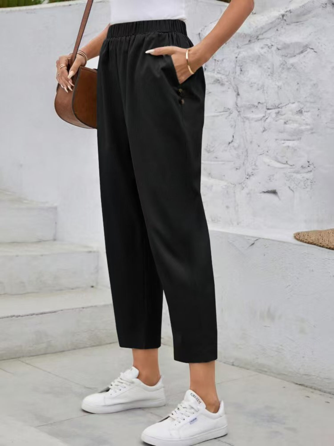 Elastic Waist High Rise Pants Black / M Black / XL Black / L Black / M-Black / XL-Black / L-Black / S-Black / 2XL-