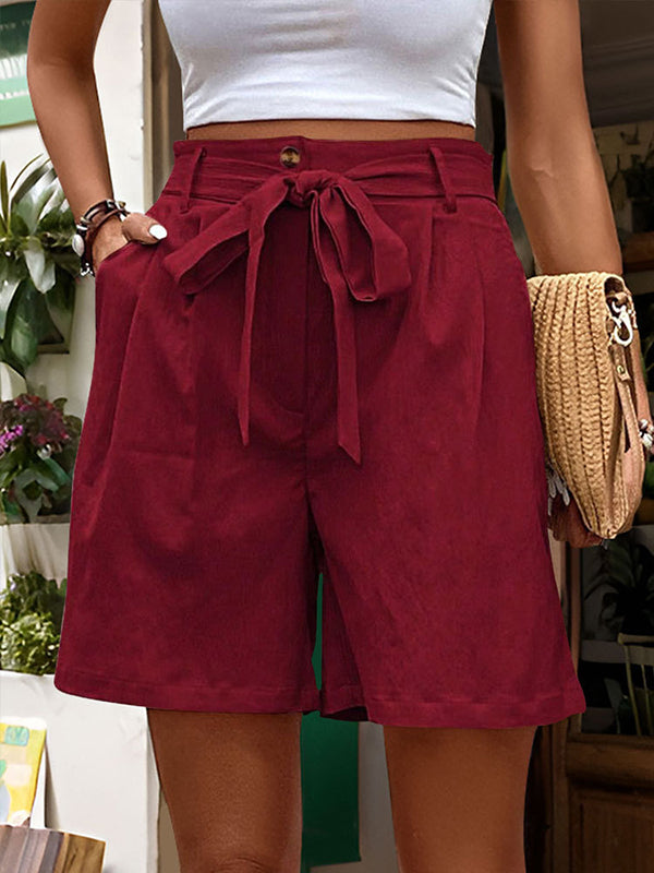Chic High-Waisted Pleated Shorts with Tied Waist & Pockets