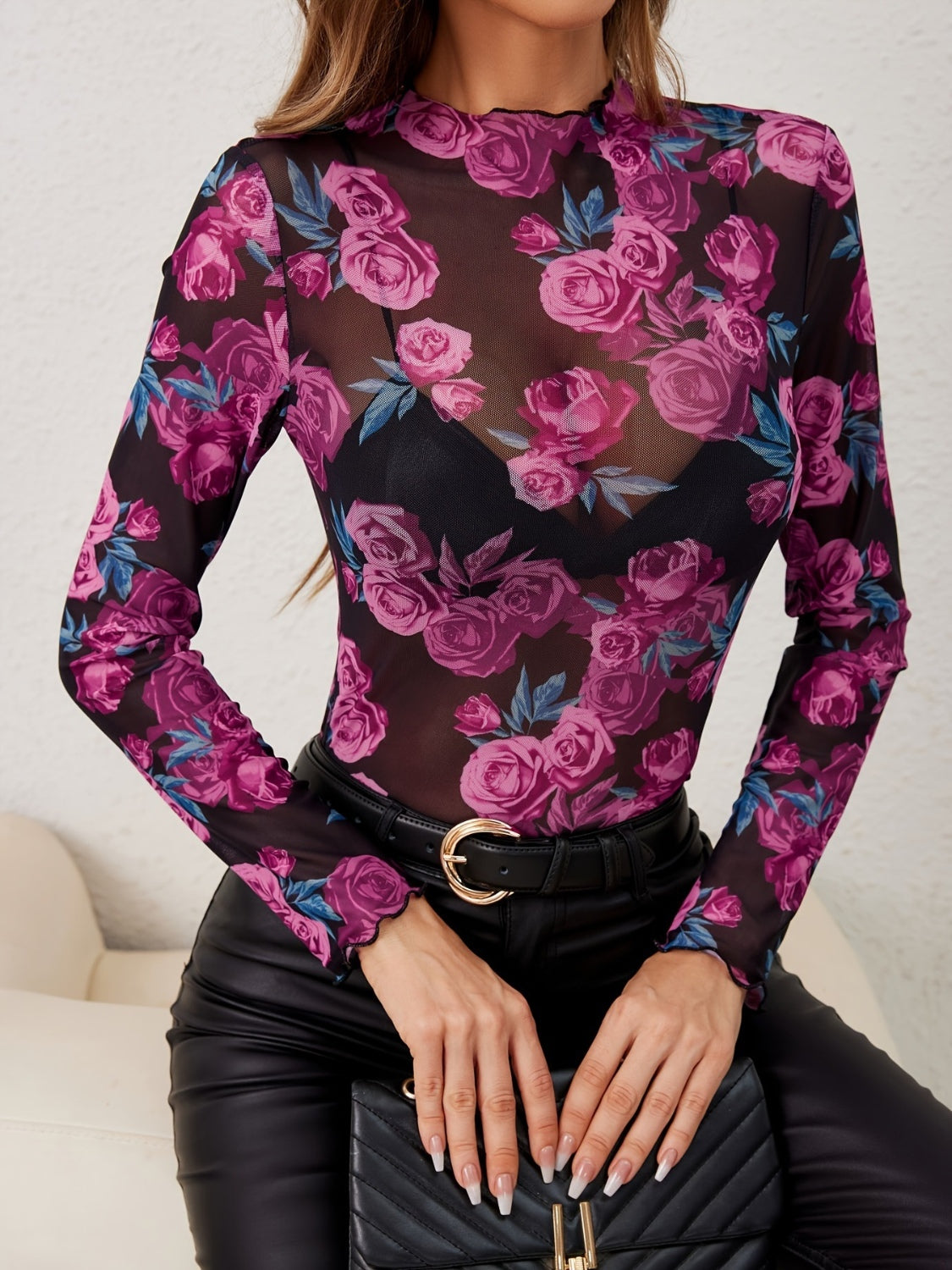 Floral Mock Neck Long Sleeve Top Floral / 2XL Floral / XL Floral / S Floral / 2XL-Floral / XL-Floral / S-Floral / L-Floral / M-