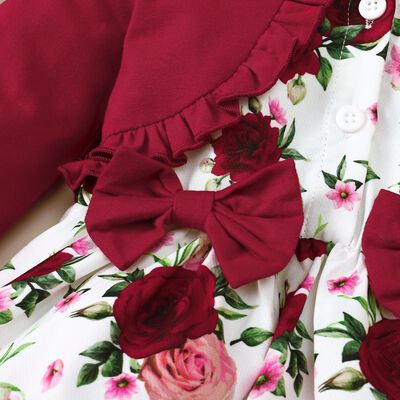 Frill Floral Round Neck Flounce Sleeve Dress Deep Red / 2-3 Deep Red / 6-9M Deep Red / 9-12M Deep Red / 2-3-Deep Red / 6-9M-Deep Red / 9-12M-Deep Red / 12-18M-Deep Red / 18-24M-
