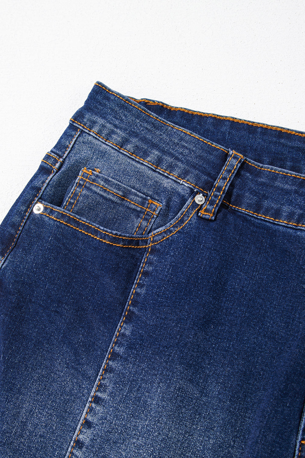 Navy Blue Plus Size Seamed Wide Leg High Waist Jeans Navy Blue / 1X Navy Blue / 2X