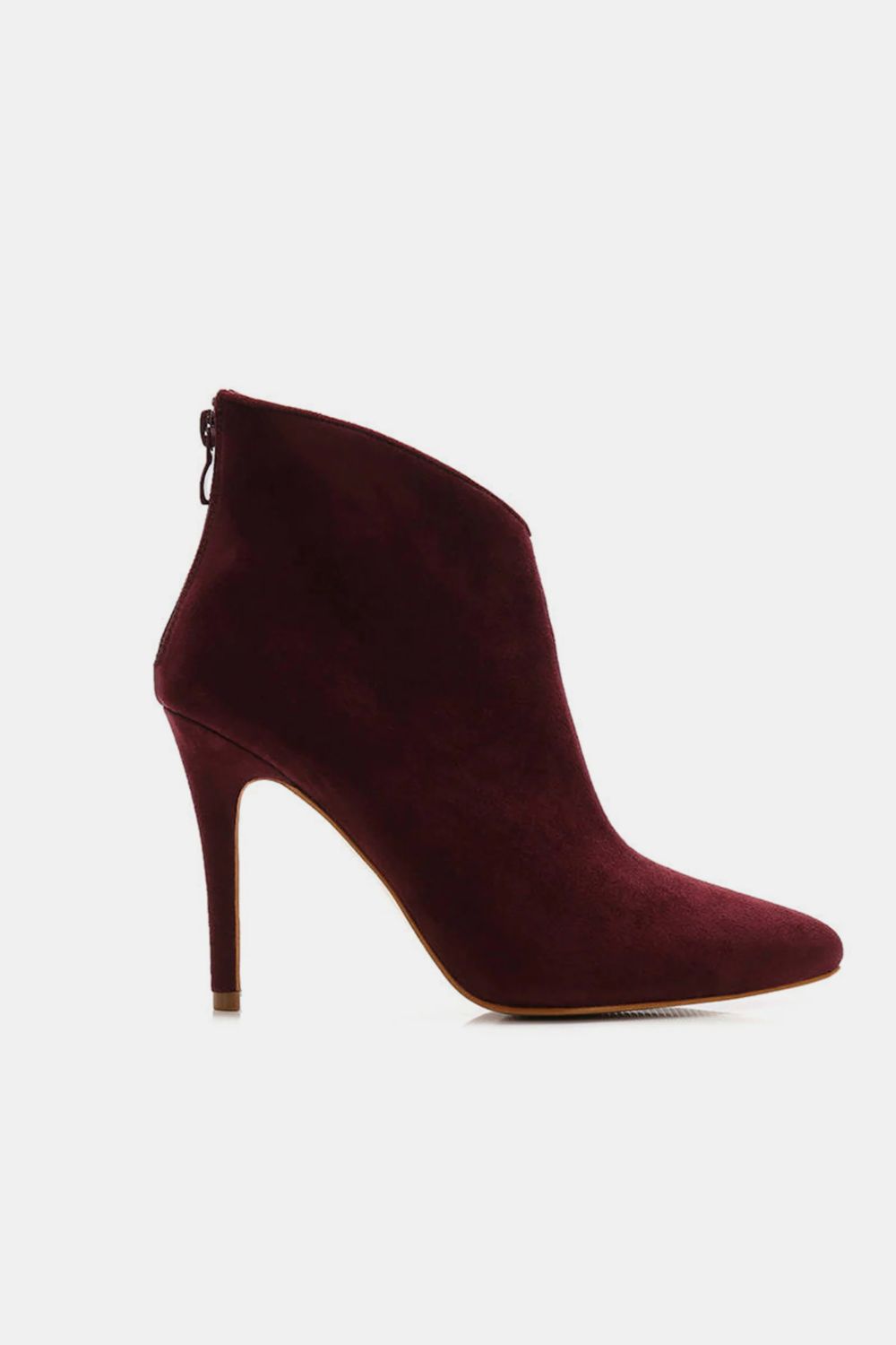 Beast Fashion Suede Stiletto Ankle Booties with Back Zippers Wine / 5.5 Wine / 6