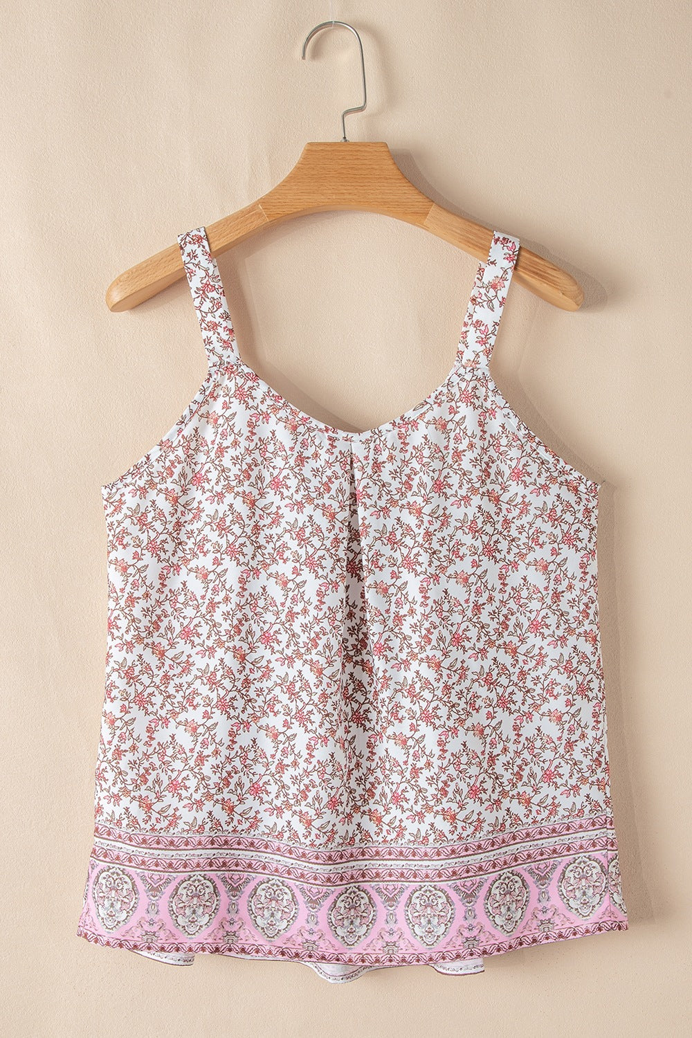 Floral Pleated Detail Scoop Neck Tank