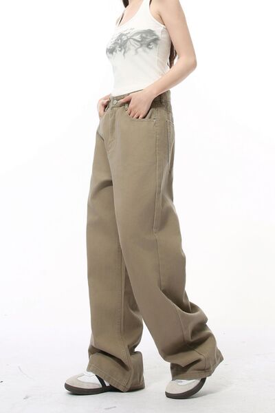 Pocketed Wide Leg Men's Jeans Khaki / S Brown / M Khaki / M Khaki / S-Brown / M-Khaki / M-Brown / L-Black / S-Beige / L-Burgundy / XL-Black / L-Burgundy / M-Beige / XL-Burgundy / L-Burgundy / S-Khaki / XL-Brown / XL-Beige / M-Brown / S-Black / XL-Khaki / L-Beige / S-Black / M-