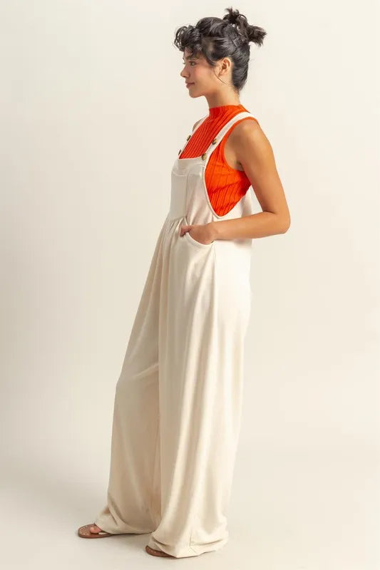 HYFVE Pleated Detail Front Pocket Wide Strap Overalls ALPACA / S ALPACA / M ALPACA / L ALPACA / S-ALPACA / M-ALPACA / L-