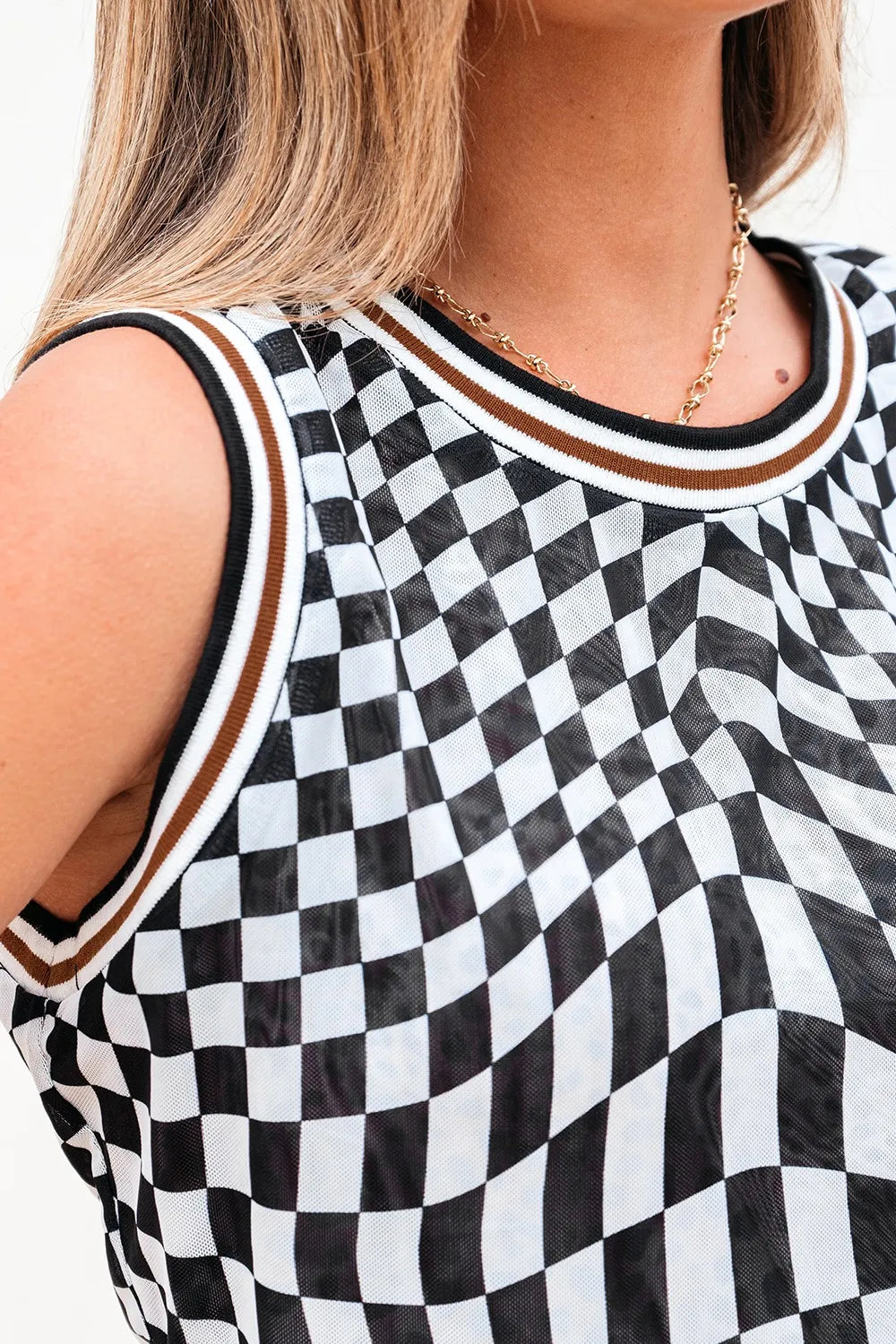 Checkered Round Neck Tank Black / S Black / M Black / L Black / S-Black / M-Black / L-Black / XL-