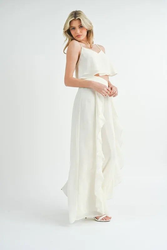 MABLE Crop Cami and Ruffled Wide Leg Pants Set Cream / S Cream / L Cream / M Cream / S-Cream / L-Cream / M-