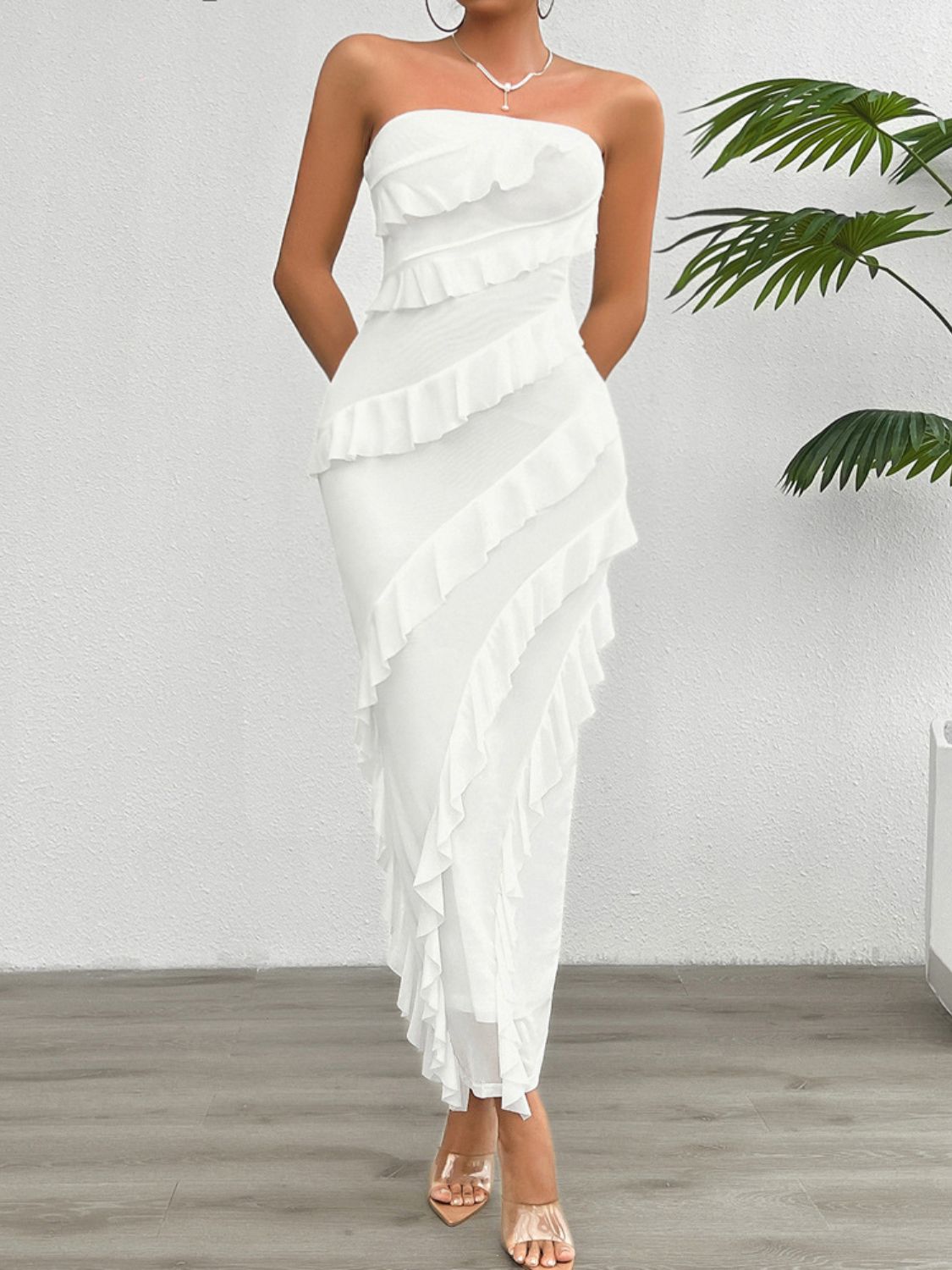 Devine Ruffled Slit Back Tube Maxi Dress Light Blue / M Light Blue / L Light Blue / XL Light Blue / M-Light Blue / L-Light Blue / XL-Pink / S-Pink / M-Pink / L-Pink / XL-White / S-White / M-White / L-White / XL-Dark Green / S-Dark Green / M-Dark Green / L-Dark Green / XL-Light Blue / S-