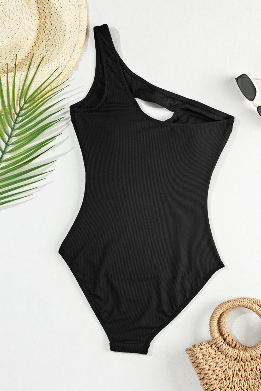 Cutout One Shoulder Sleeveless One-Piece Swimwear Black / S Black / M