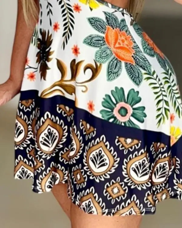 Bohemian Chic: Tribal Print Halter Mini Dress with Hollow-Out Detail Multicolor / S(4) Multicolor / M(6) Multicolor / L(8-10) Multicolor / S(4)-Multicolor / M(6)-Multicolor / L(8-10)-Multicolor / XL(12)-