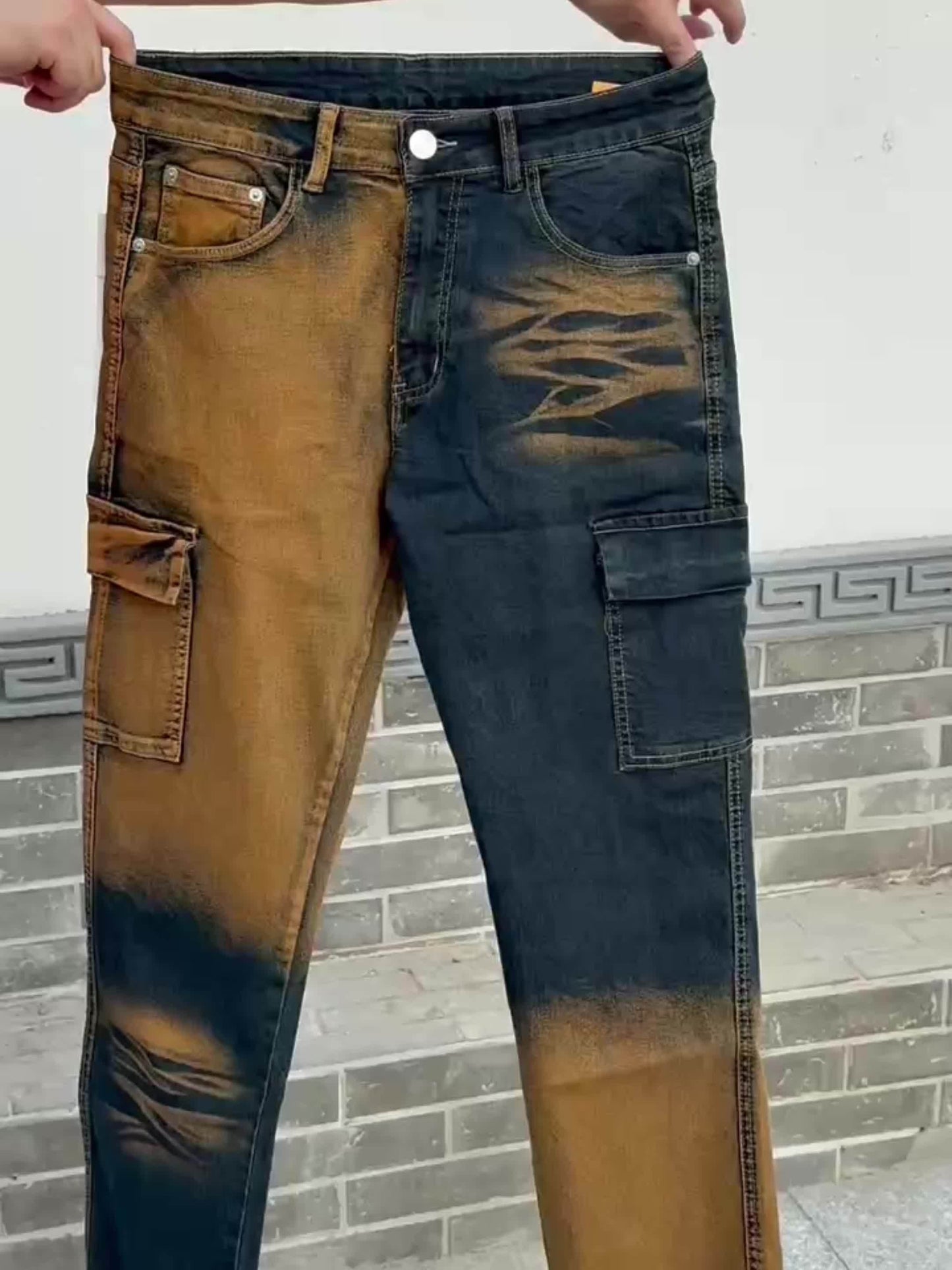 Men'S Straight Cut Ripped Jeans, Fashionable Camouflage Printed Jeans, Street Fashion Dark Brown / 30 Dark Brown / 32 Dark Brown / 34 Dark Brown / 30-Dark Brown / 32-Dark Brown / 34-Dark Brown / 36-Dark Brown / 38-Dark Brown / 40-