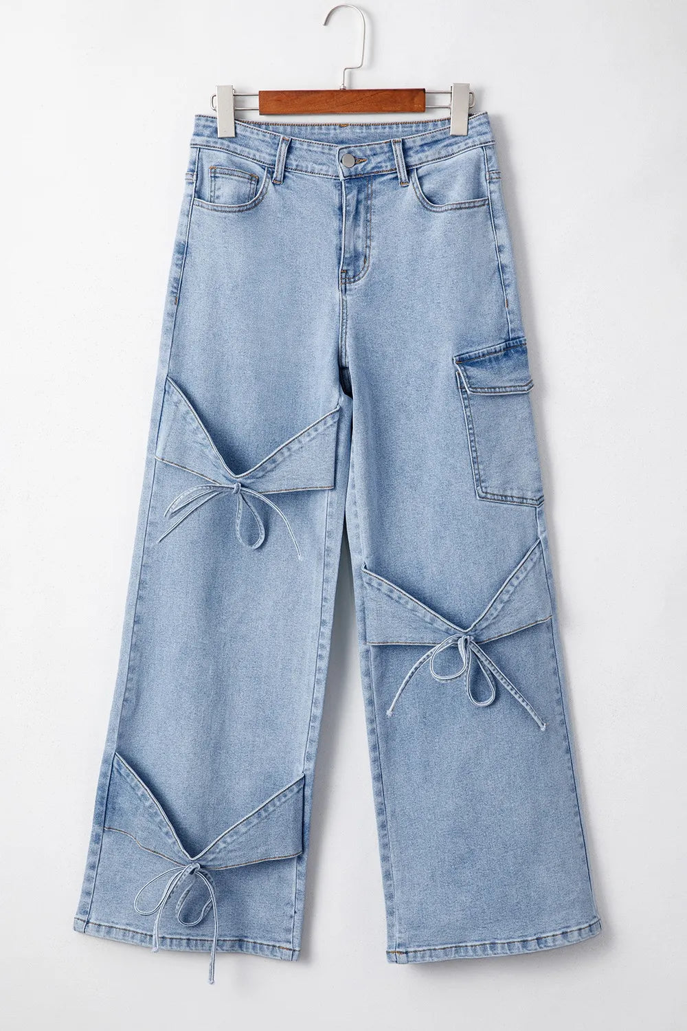 Bowknot Decor Cargo Jeans Light Blue / 6 Light Blue / 8 Light Blue / 10 Light Blue / 6-Light Blue / 8-Light Blue / 10-Light Blue / 12-Light Blue / 14-Light Blue / 16-