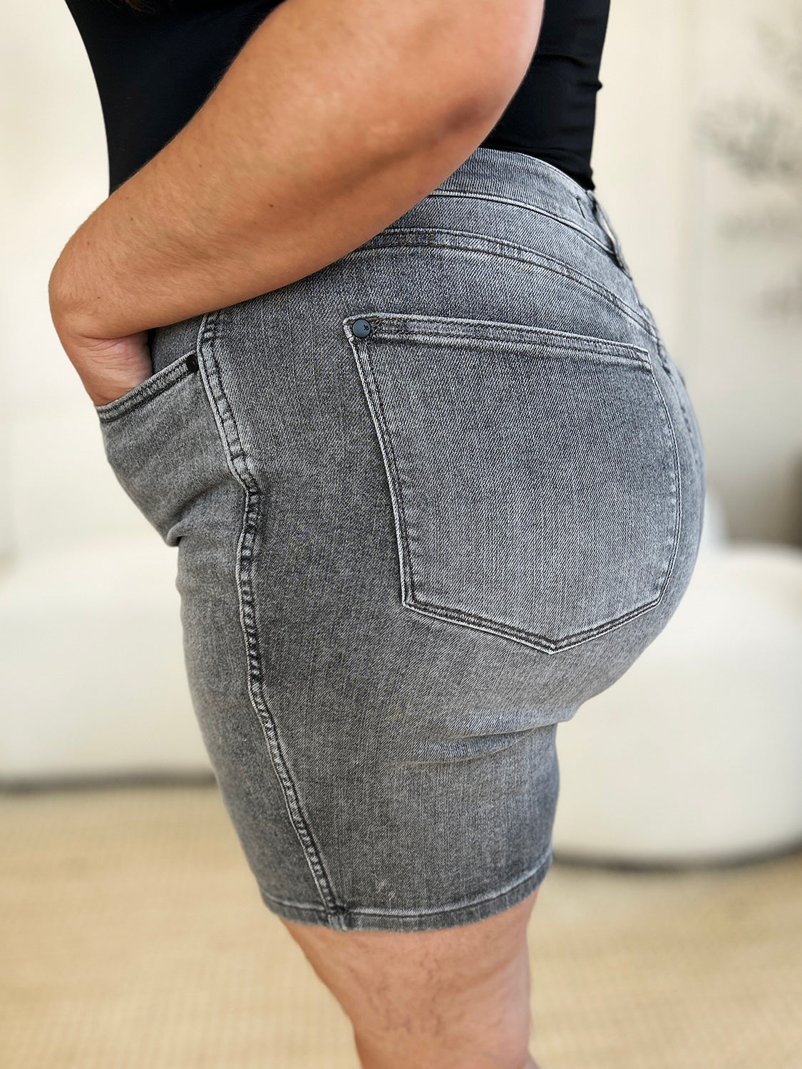 Judy Blue Full Size High Waist Washed Denim Shorts GREY / S GREY / M