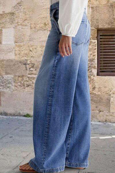 Pocketed Embroidered Straight Leg Jeans