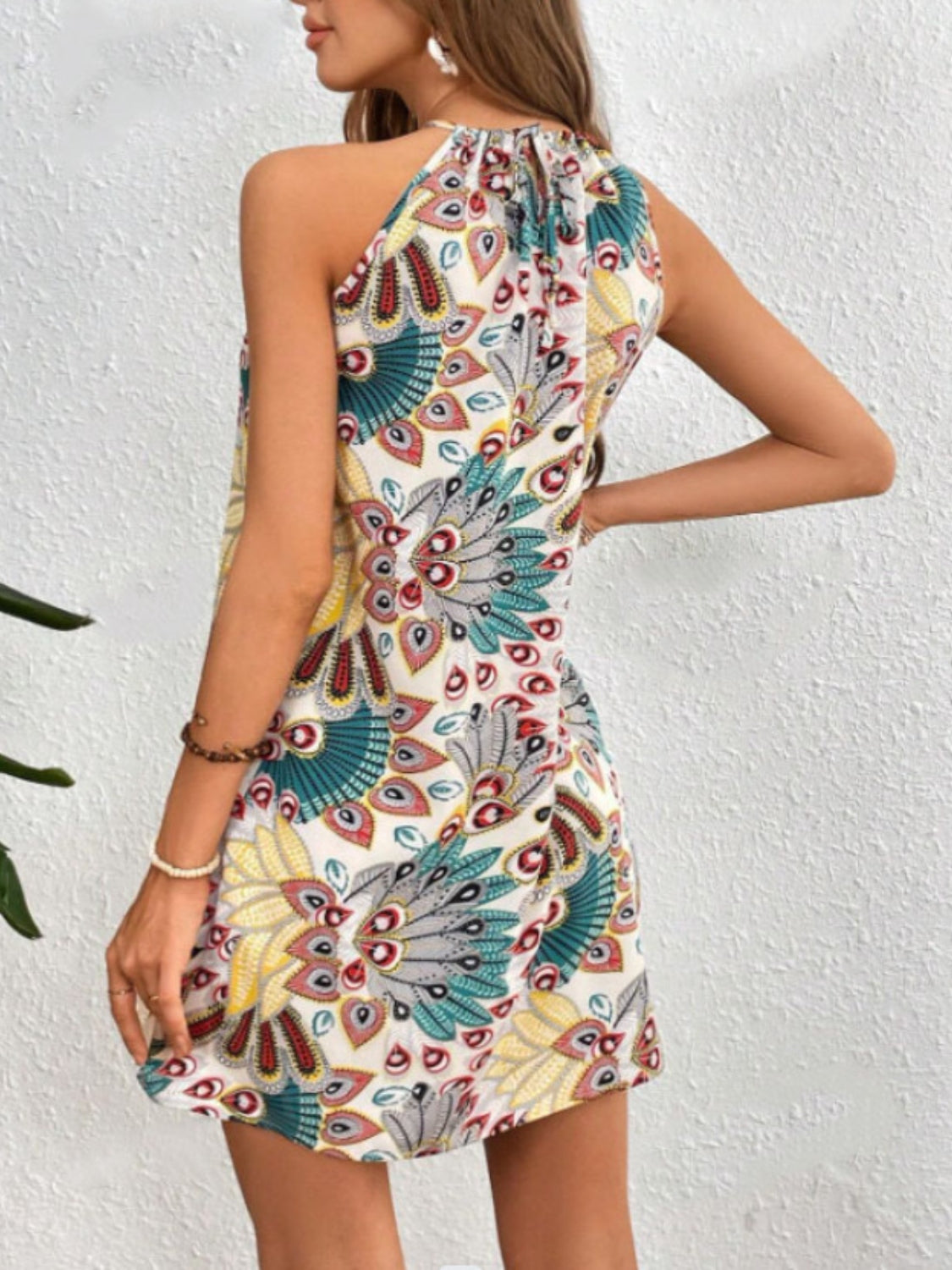 Printed Grecian Neck Mini Dress Turquoise / S Turquoise / 2XL Black / M Turquoise / S-Turquoise / 2XL-Black / M-Black / XL-Navy / L-Navy / M-Navy / 2XL-Black / L-Navy / XL-Turquoise / M-Black / S-Navy / S-Black / 2XL-Turquoise / L-Turquoise / XL-