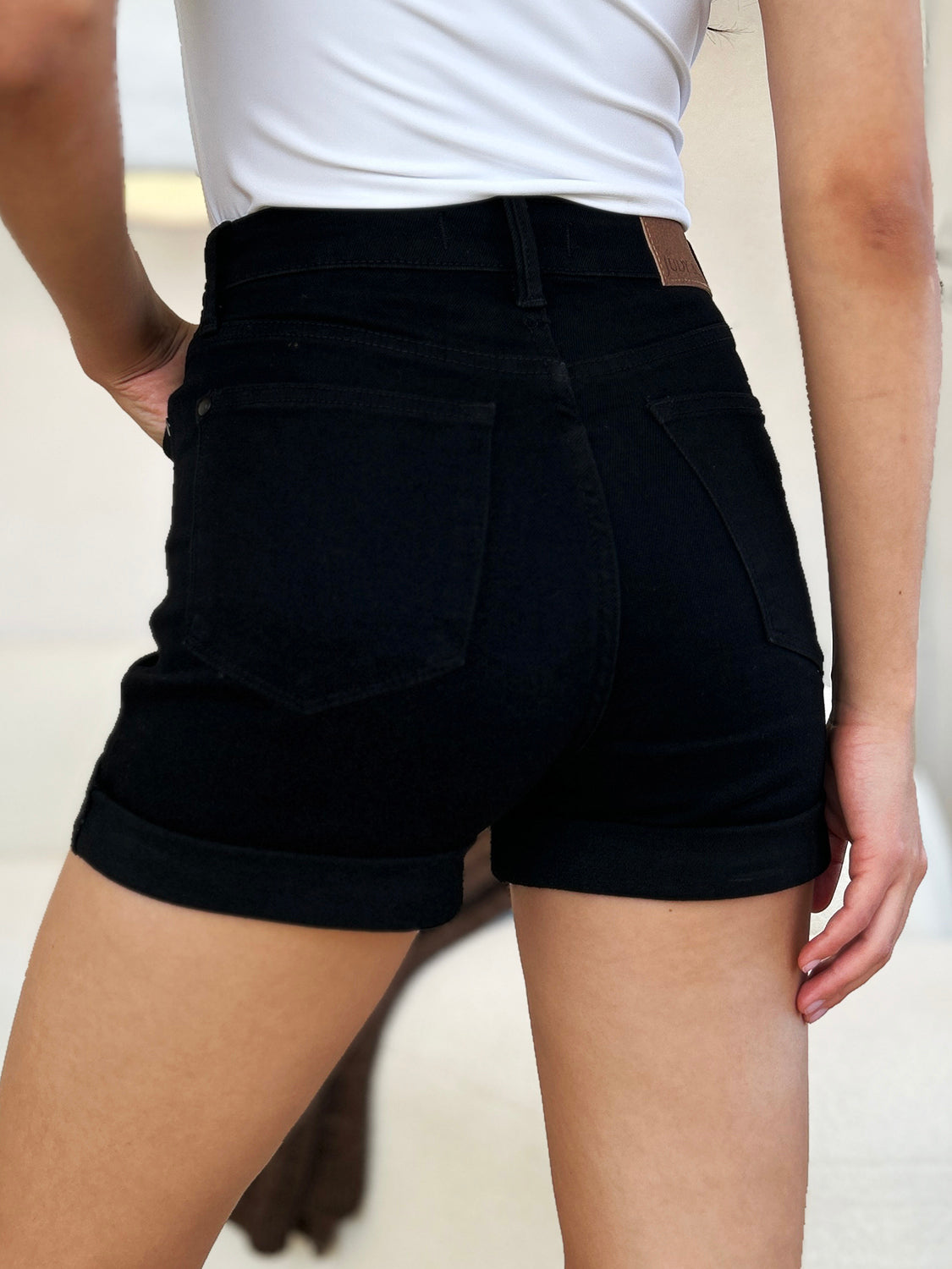 Judy Blue Full Size High Waist Tummy Control Cuffed Denim Shorts Black / S Black / M