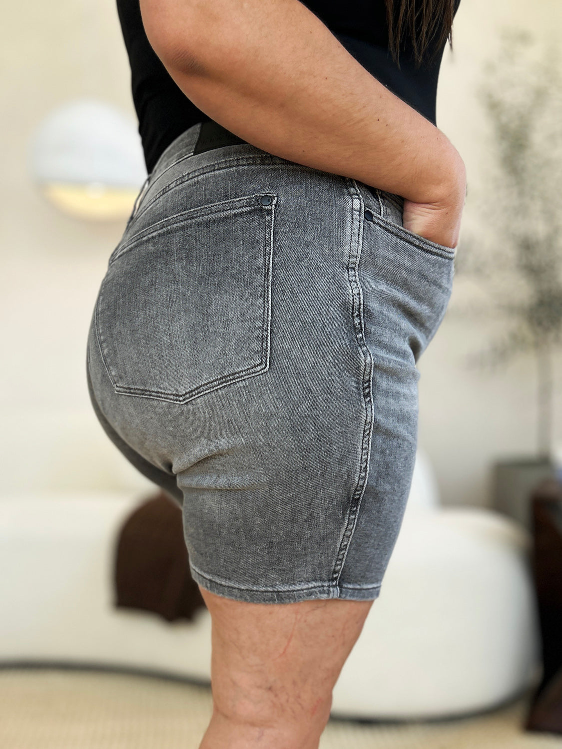 Judy Blue Full Size High Waist Washed Denim Shorts GREY / S GREY / M