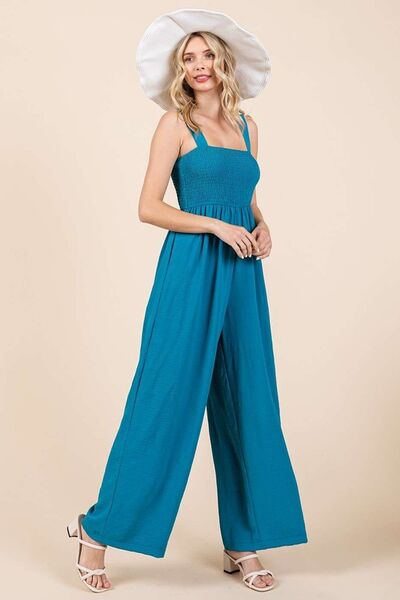 Mittoshop Smocked Wide Strap Wide Leg Overalls Cerulean / S Cerulean / M Cerulean / L Cerulean / S-Cerulean / M-Cerulean / L-