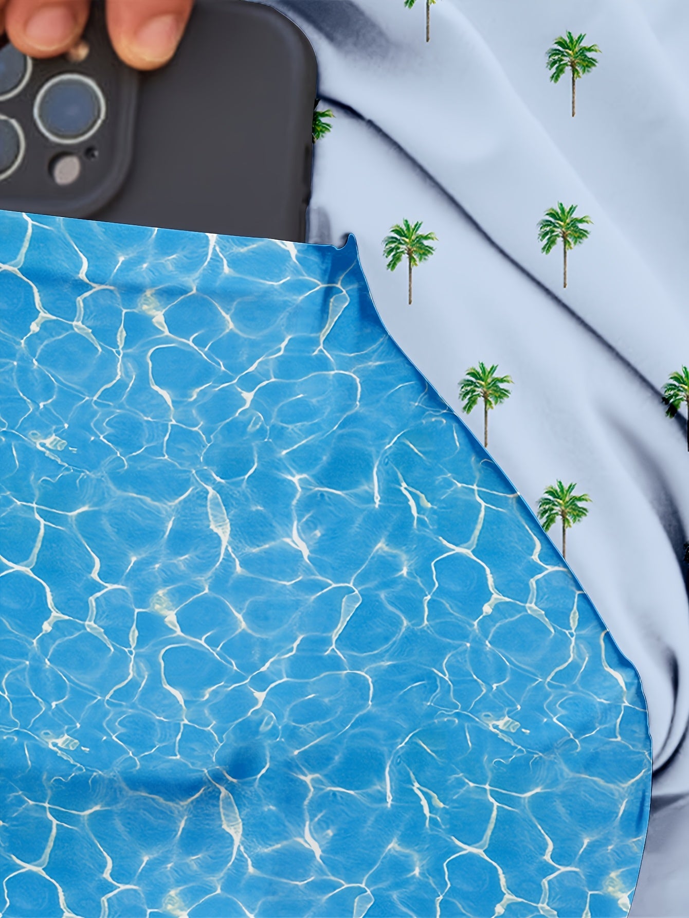 Men's Quick-Dry Swim Trunks with Pockets - 2-in-1 Design, Coconut Tree & Camo Print, Drawstring Waist