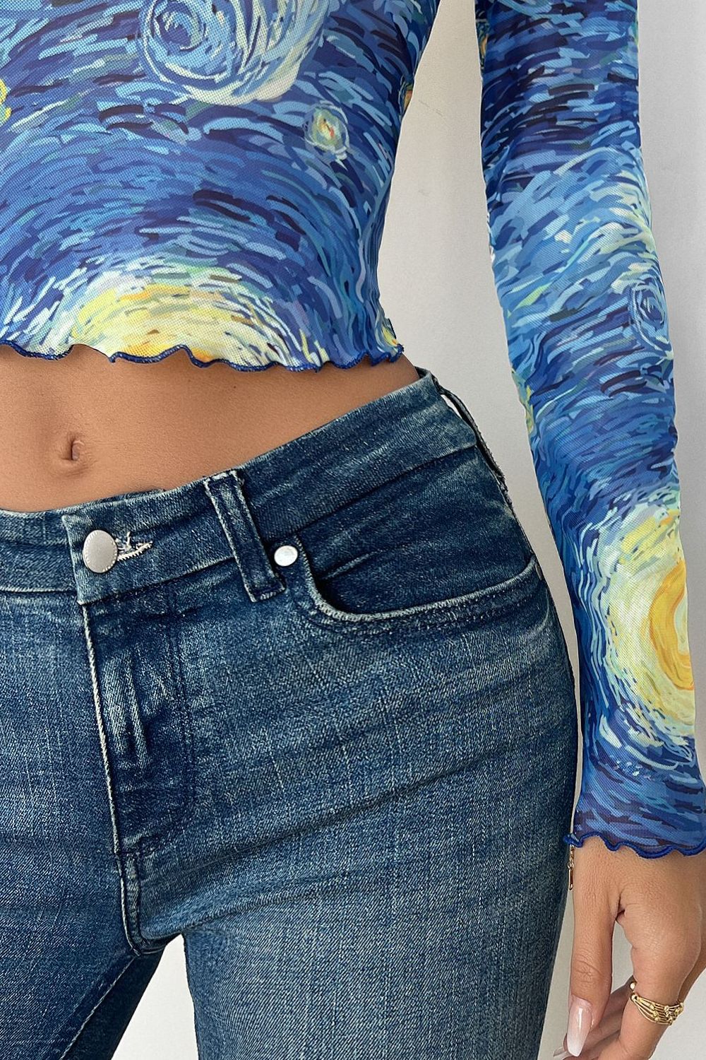 Starry Sky Cropped Mesh T-Shirt Dusty Blue / S Dusty Blue / M Dusty Blue / L Dusty Blue / S-Dusty Blue / M-Dusty Blue / L-Dusty Blue / XL-Dusty Blue / 2XL-