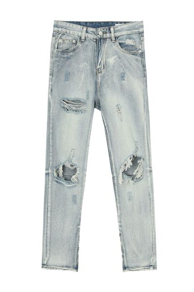 Pocketed Distressed Jeans with Side Zip Light / XS Light / M Light / S Light / XS-Light / M-Light / S-Light / XL-Light / L-