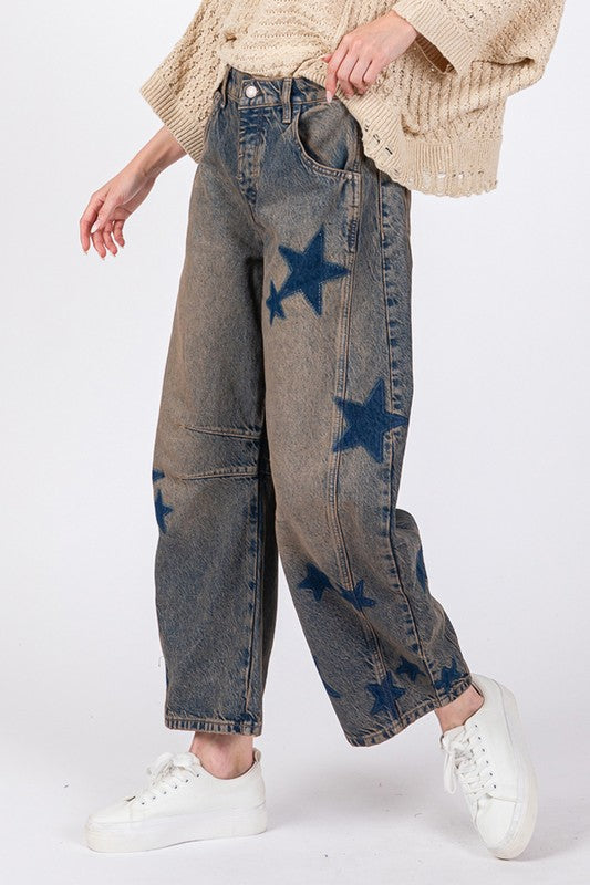 SAGE + FIG Star Wide Leg Jeans with Pockets Dark / S Dark / M