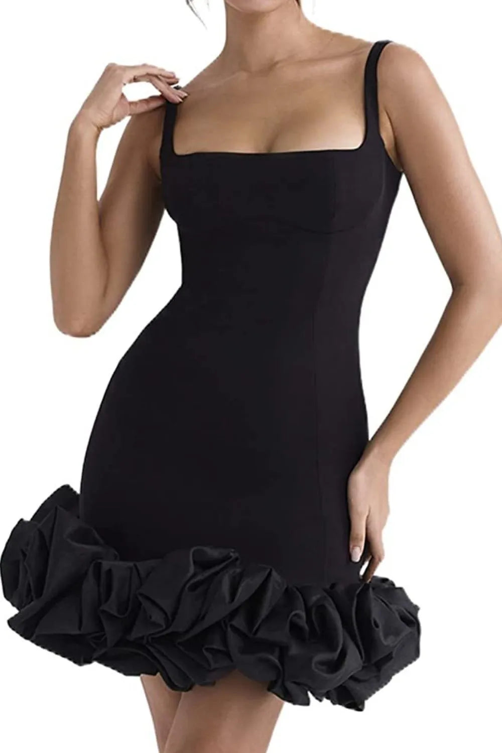Ruched Square Neck Sleeve Mini Dress