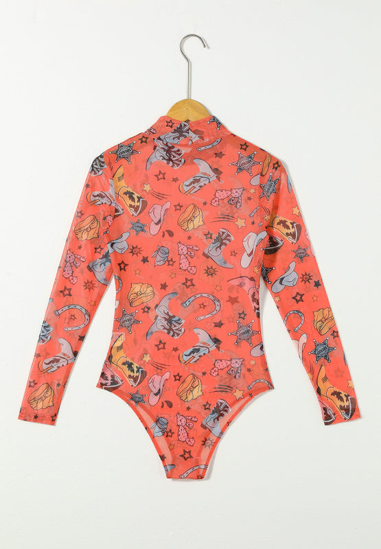 Printed Mock Neck Long Sleeve Bodysuit Dusty Pink / S Dusty Pink / M Dusty Pink / L Dusty Pink / S-Dusty Pink / M-Dusty Pink / L-Dusty Pink / XL-White / S-White / M-White / XL-Orange / S-Orange / M-Orange / L-Orange / XL-Mustard / S-Mustard / M-Mustard / L-Mustard / XL-White / L-