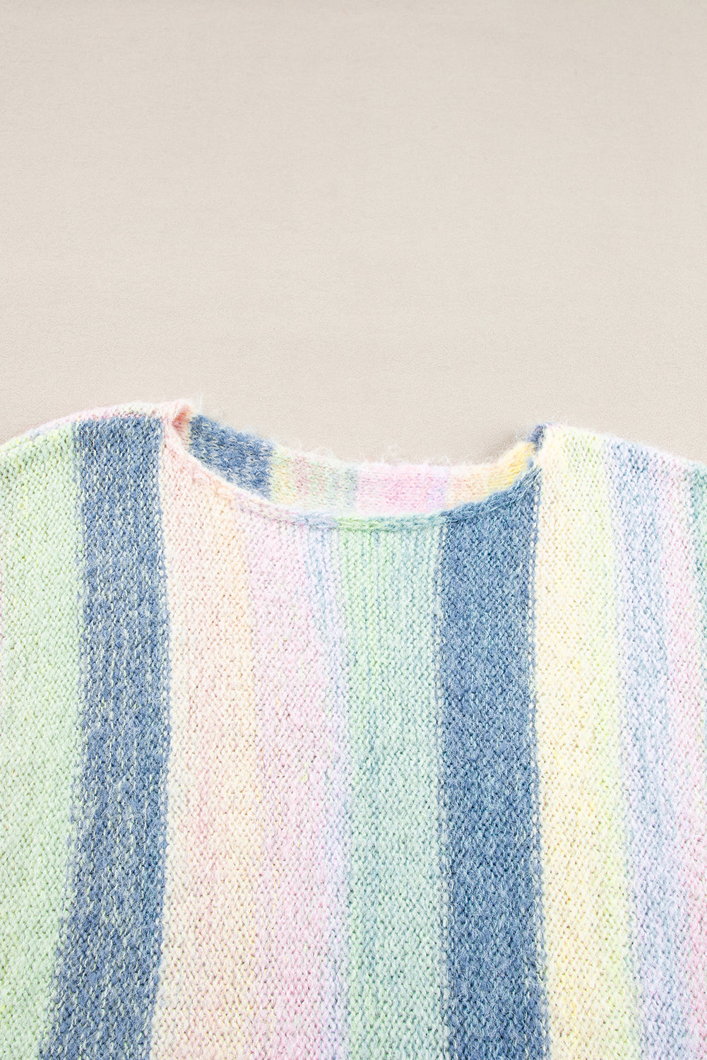 Purple Color Block Fringed Drop Shoulder Tunic Sweater Purple / S / 46%Acrylic+23%Polyamide+21%Polyester+9%Wool+1%Elastane