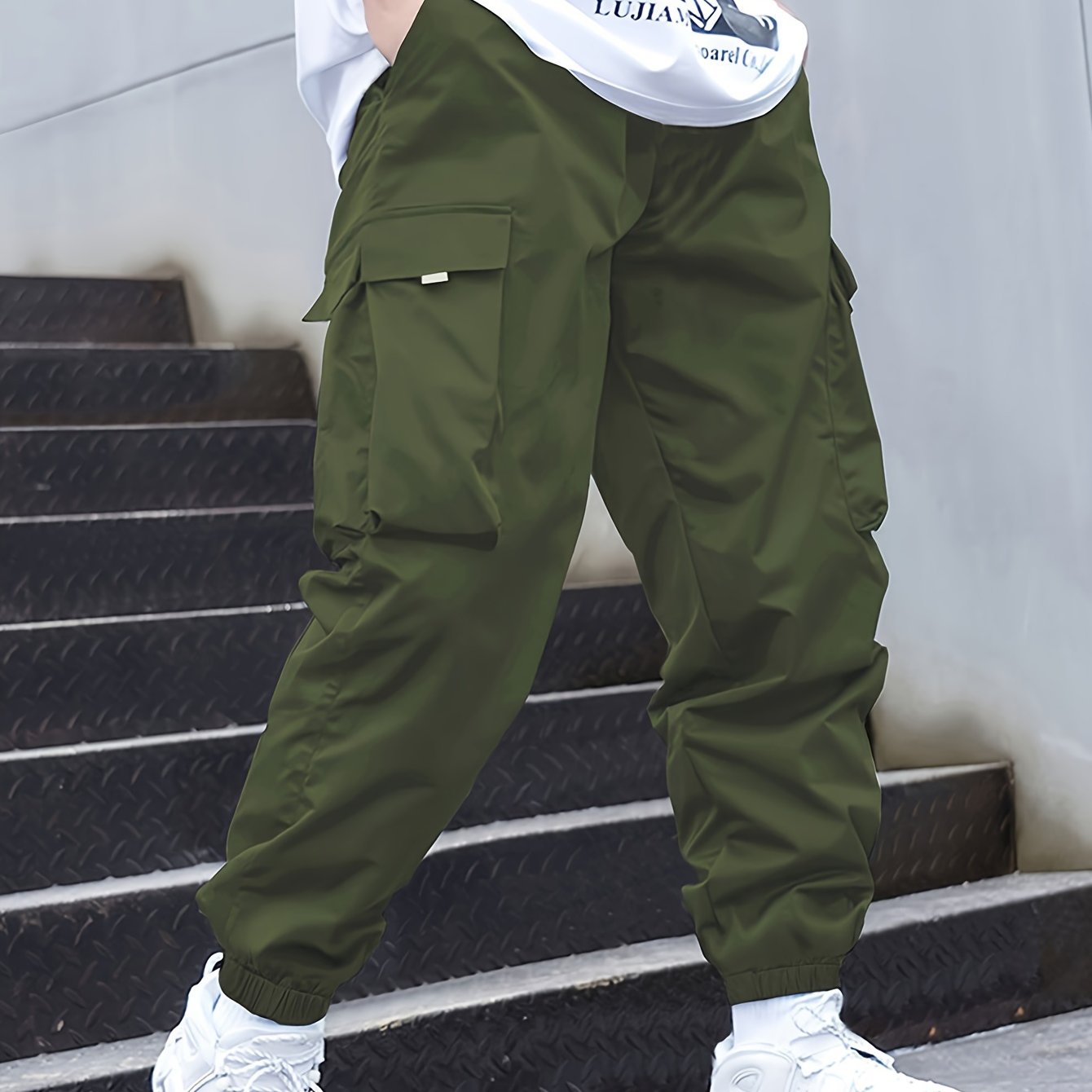 Boys Flap Pocket Cargo Pants Athletic Elastic Joggers Trousers Sweatpants