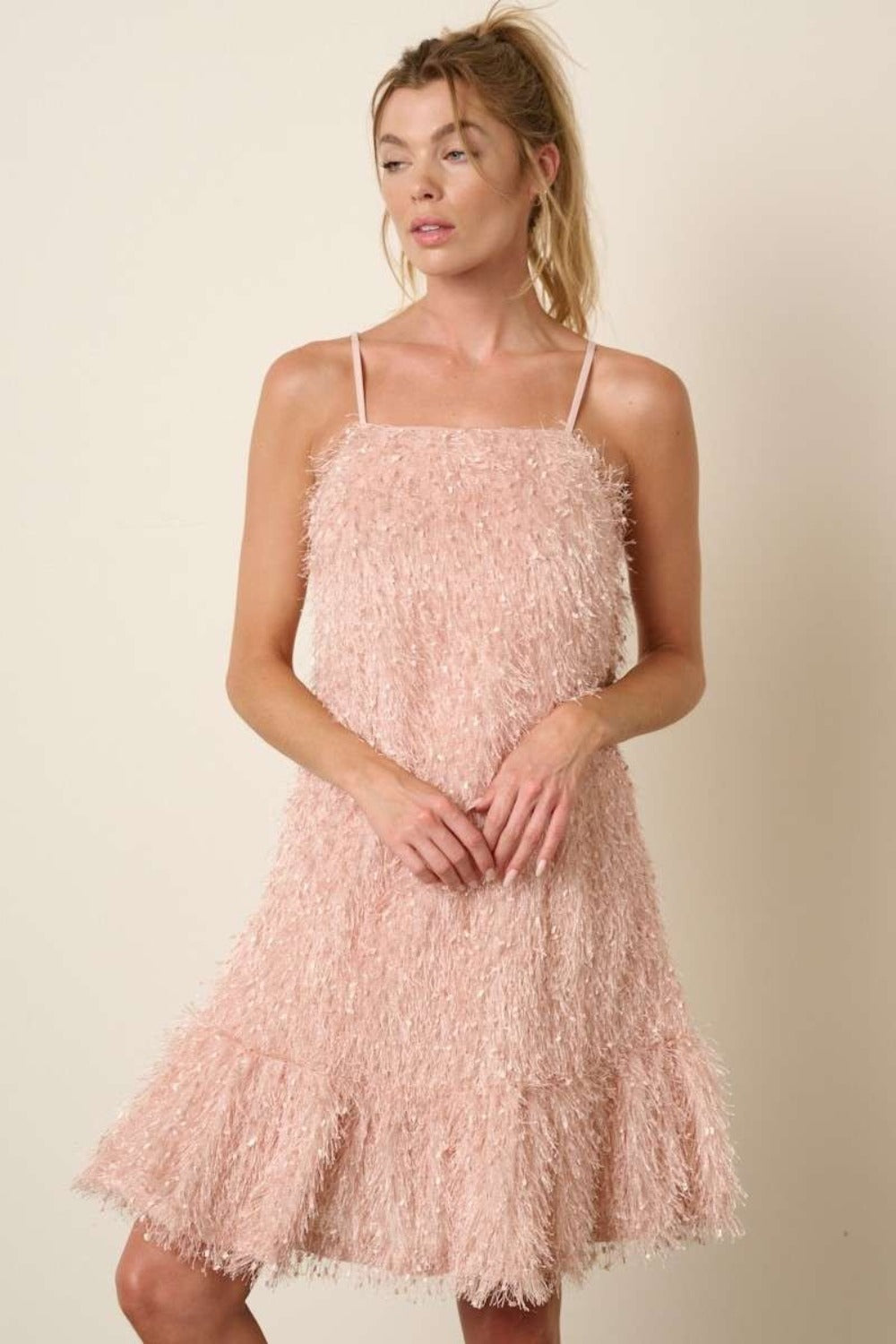 Mittoshop Feather Ruffle Hem Mini Cami Dress Blush / S Blush / M