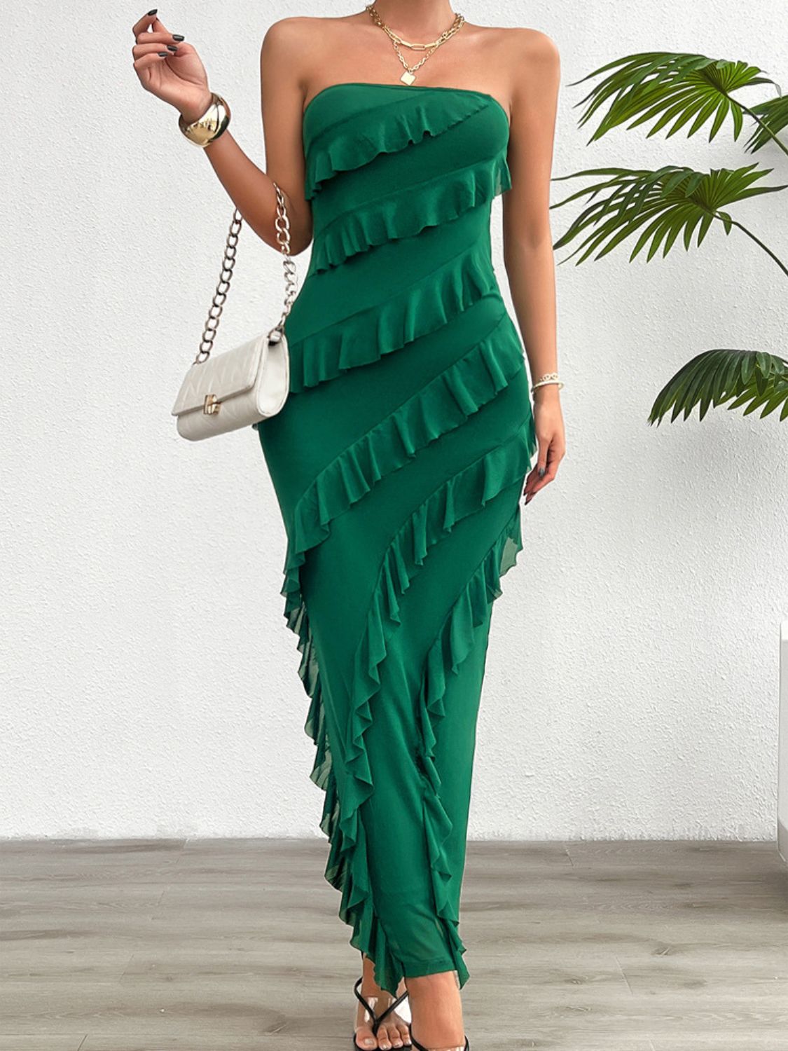 Devine Ruffled Slit Back Tube Maxi Dress Light Blue / M Light Blue / L Light Blue / XL Light Blue / M-Light Blue / L-Light Blue / XL-Pink / S-Pink / M-Pink / L-Pink / XL-White / S-White / M-White / L-White / XL-Dark Green / S-Dark Green / M-Dark Green / L-Dark Green / XL-Light Blue / S-