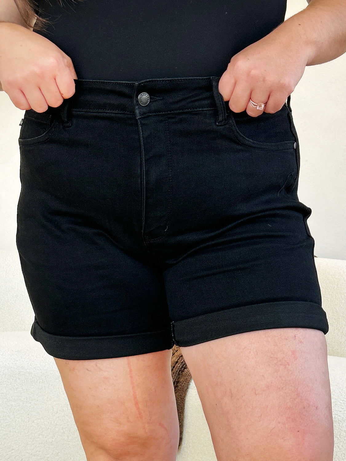 Judy Blue Full Size High Waist Tummy Control Cuffed Denim Shorts Black / S Black / M
