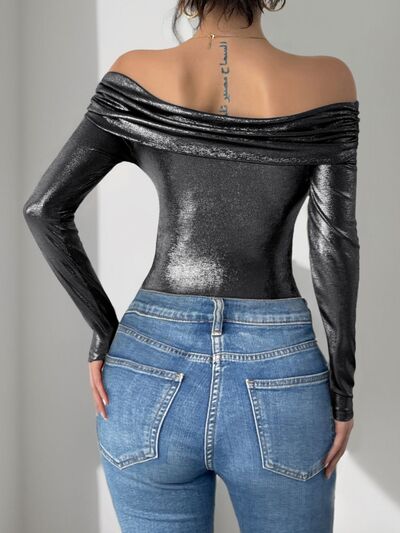 Perfee Ruched Off-Shoulder Long Sleeve Bodysuit Black / S Black / M Black / L Black / S-Black / M-Black / L-Black / XL-