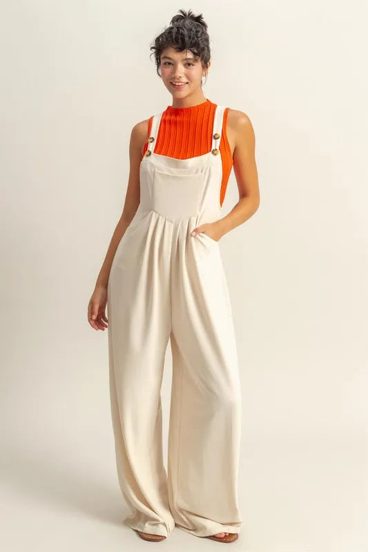 HYFVE Pleated Detail Front Pocket Wide Strap Overalls ALPACA / S ALPACA / M ALPACA / L ALPACA / S-ALPACA / M-ALPACA / L-