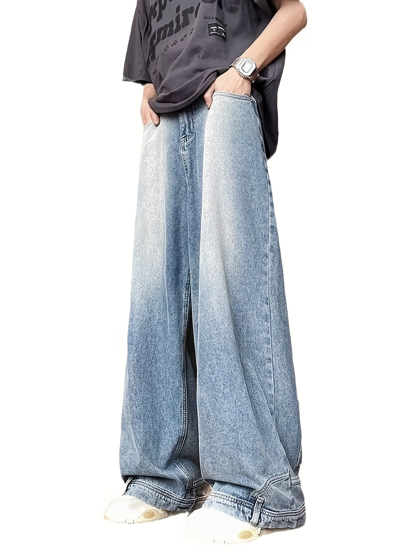 (Button Hole Not Opened) Reverse Pocket Design, High Street Jeans, Men'S And Women'S Versatile, Washed Wide Leg Retro Pants Light Blue / S Light Blue / M Light Blue / L Light Blue / S-Light Blue / M-Light Blue / L-Light Blue / XL-Light Blue / XXL-Light Blue / XXXL-