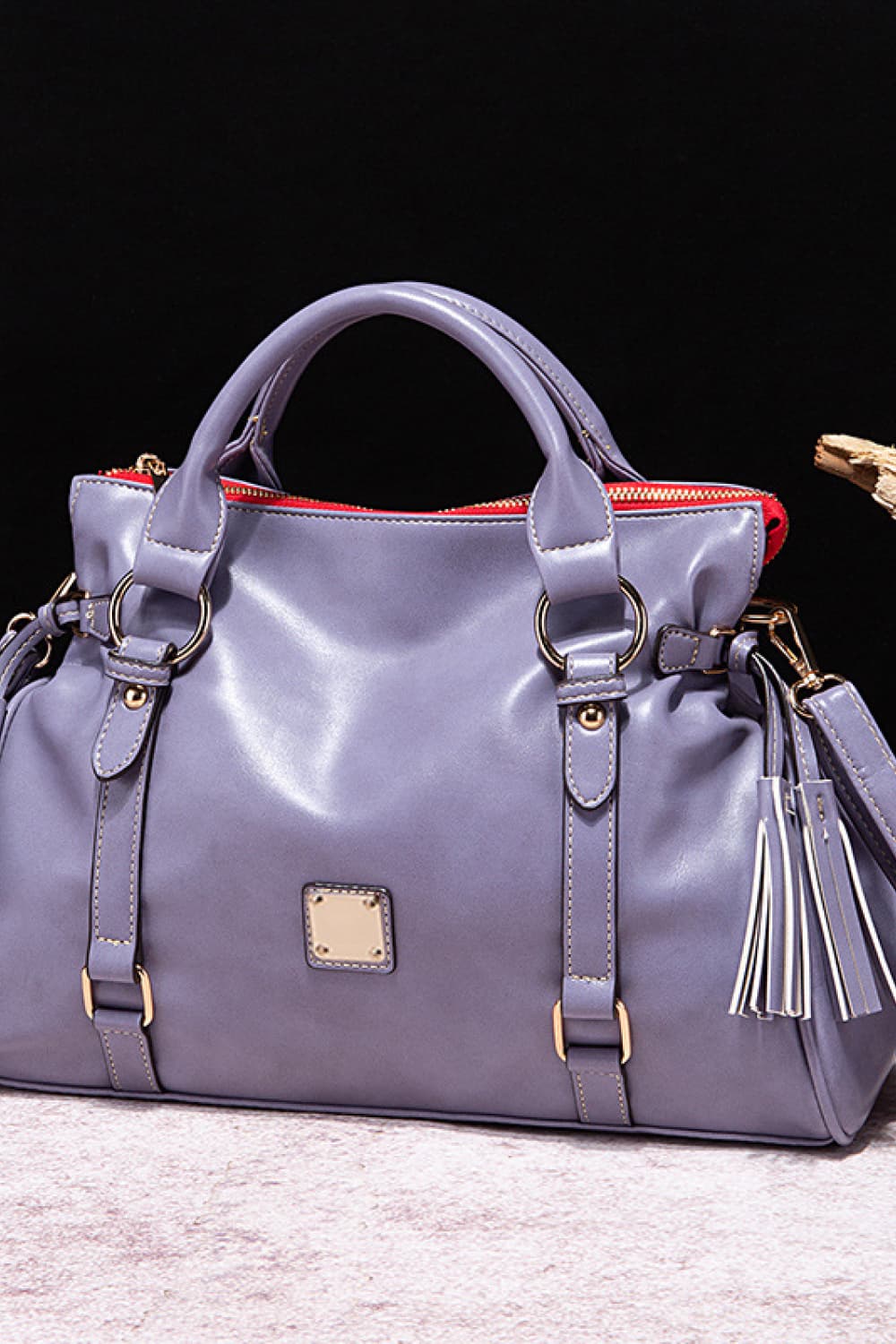 PU Leather Handbag with Tassels Caramel / One Size Blue Purple / One Size