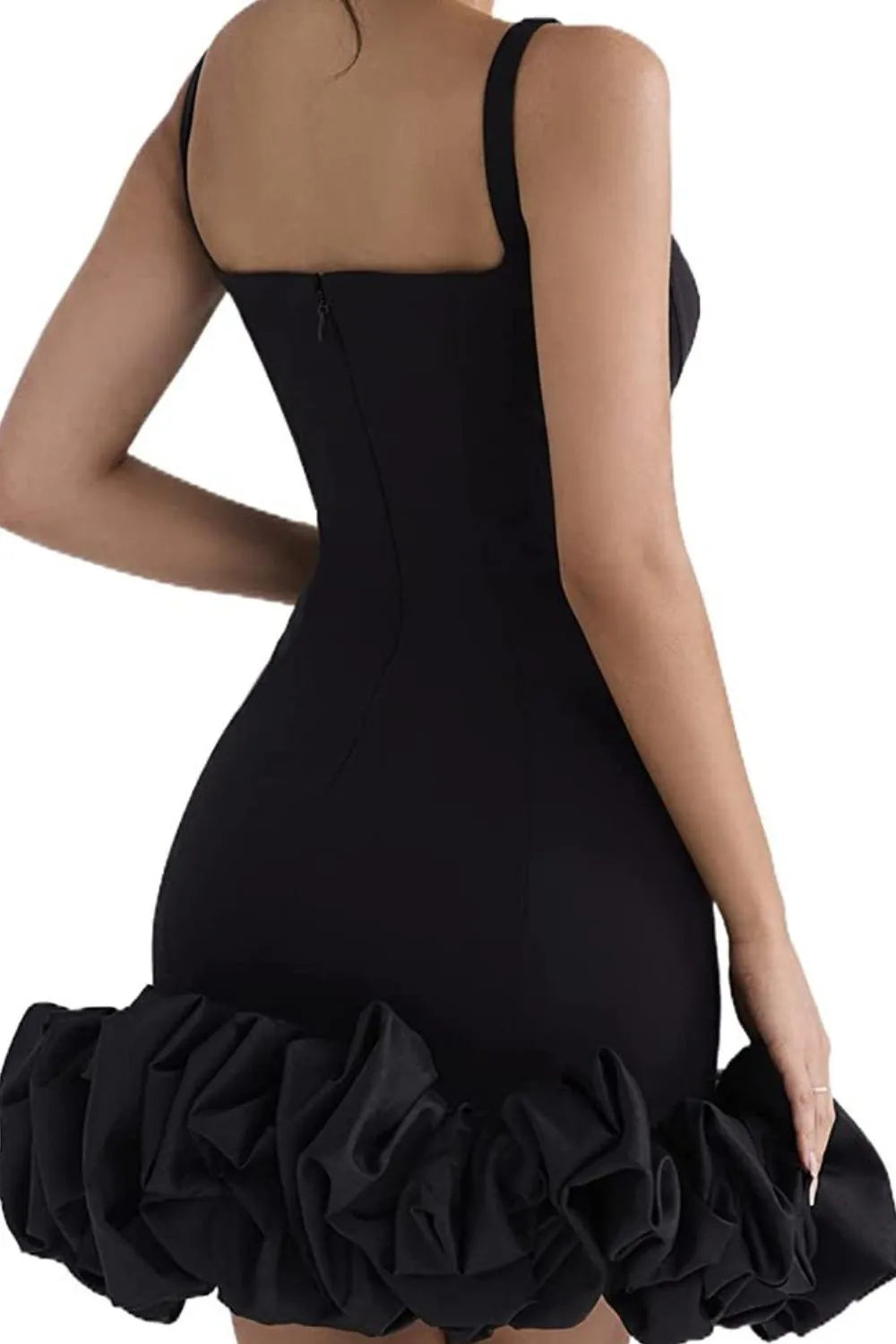 Ruched Square Neck Sleeve Mini Dress