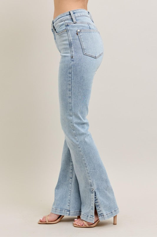 Judy Blue Full Size Tummy Control Vintage Wash Side Slit Slim Boot Jeans Plus Size Light / 14W Light / 16W Light / 18W Light / 14W-Light / 16W-Light / 18W-Light / 20W-Light / 22W-Light / 24W-Light / 0(24)-Light / 1(25)-Light / 3(26)-Light / 5(27)-Light / 7(28)-Light / 9(29)-Light / 11(30)-Light / 13(31)-Light / 15(32)-